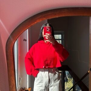 For Days Cropped Organic Cotton Hoodie - Cherry Red